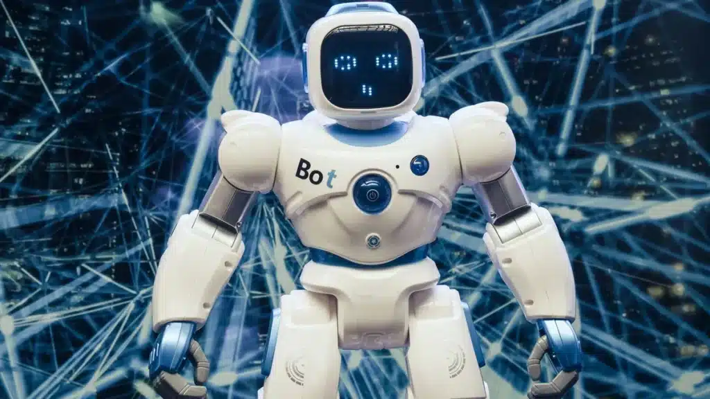 Écran d'ordinateur affichant une interface d'intelligence artificielle avec des icônes juridiques et un marteau de juge